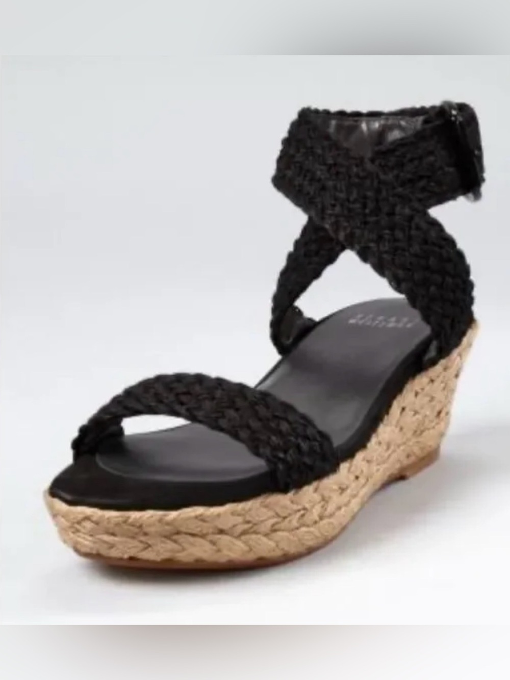 Stuart Weitzman Black Braided Espadrille Wedge Sandal